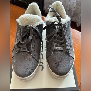 J/Slides Size 7M Pewter Suede Ninka Waterproof Sneaker Faux Shearling P29-7